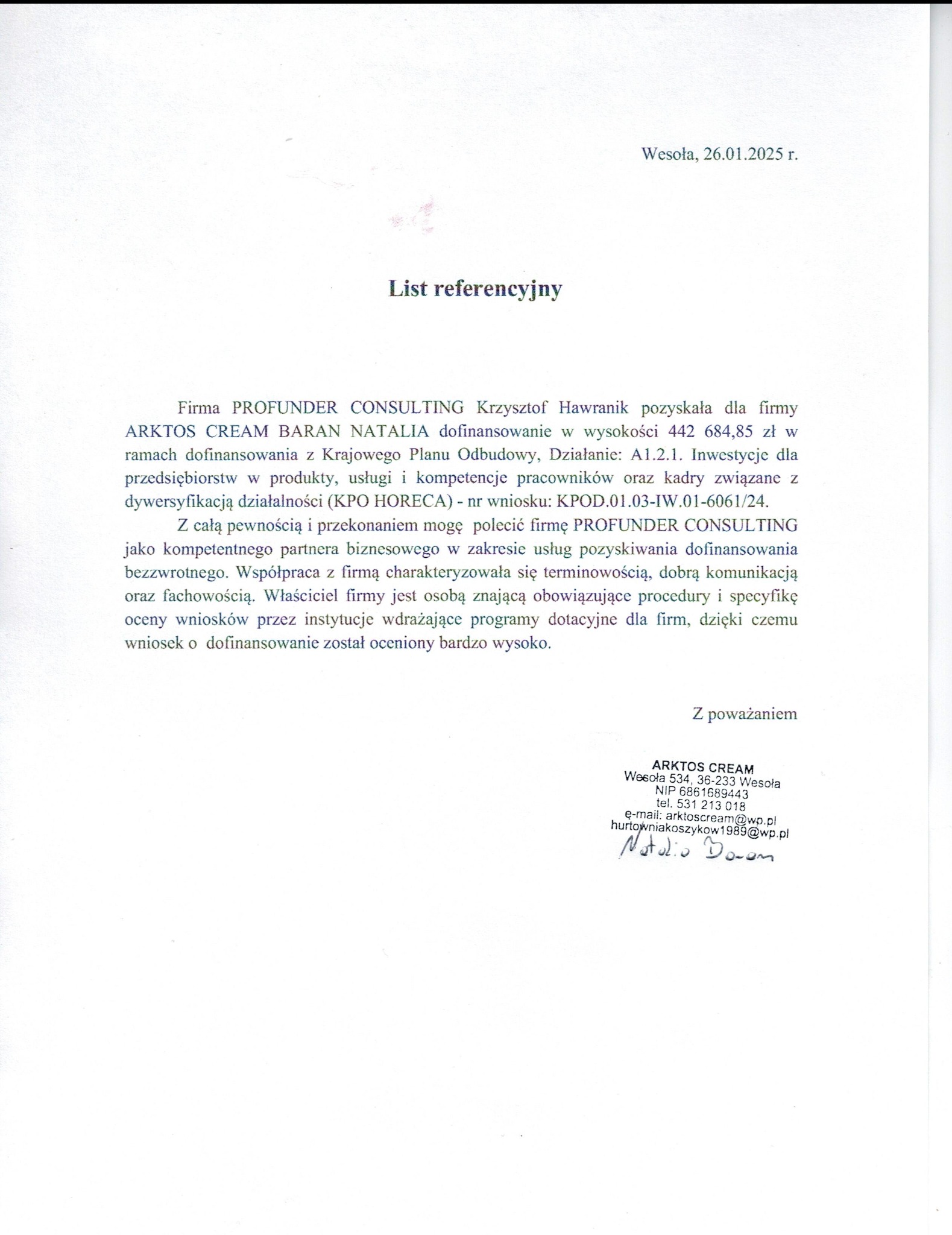 Referencje - pozyskanie dofinansowania z programu KPO HORECA