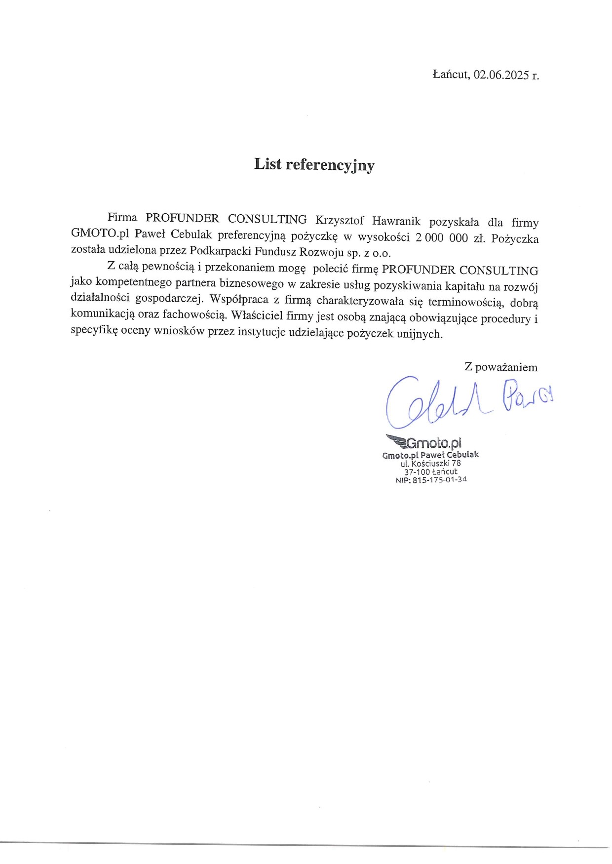 Referencje - pozyskanie preferencyjnej pożyczki unijnej