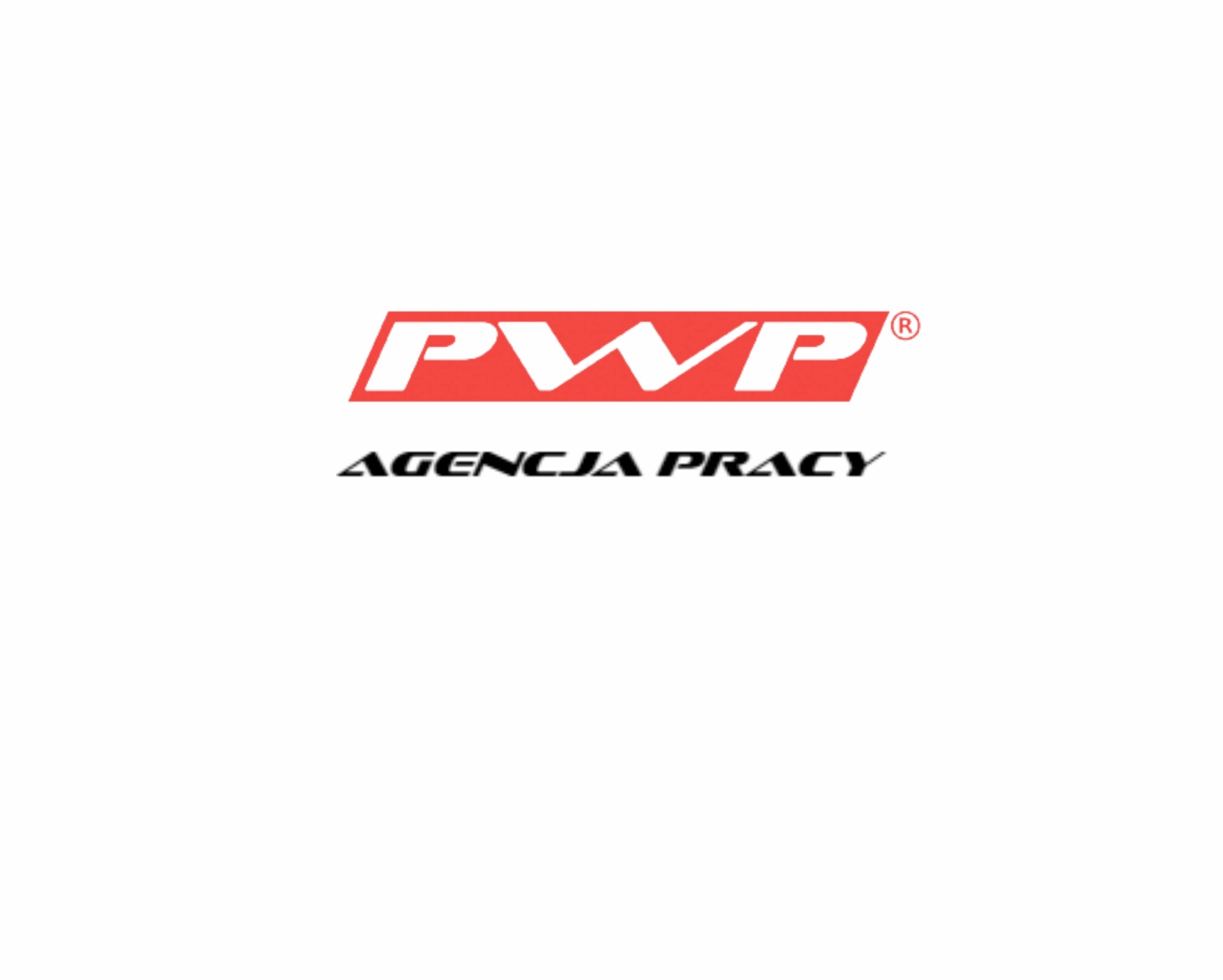 Logo firmy PWP Agencja Pracy z czerwonym elementem graficznym i czarnym napisem 'Agencja Pracy' na białym tle.