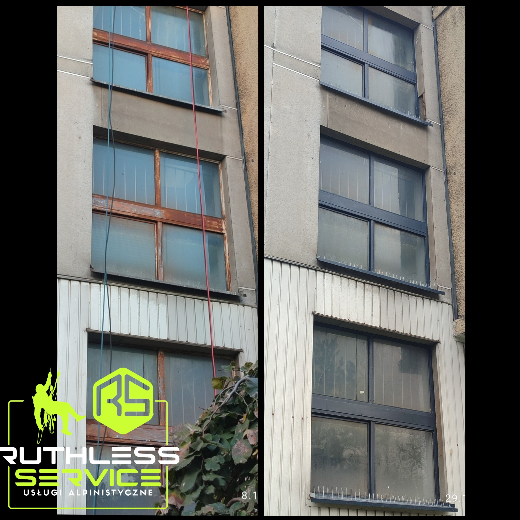 Będzin konserwacja okien, wymiana parapetów, mycie okien w raz z montażem kolców i malowaniem ram okiennych.