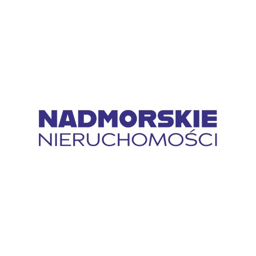 Logo firmy 'Nadmorskie Nieruchomości' w kolorze granatowym na białym tle.