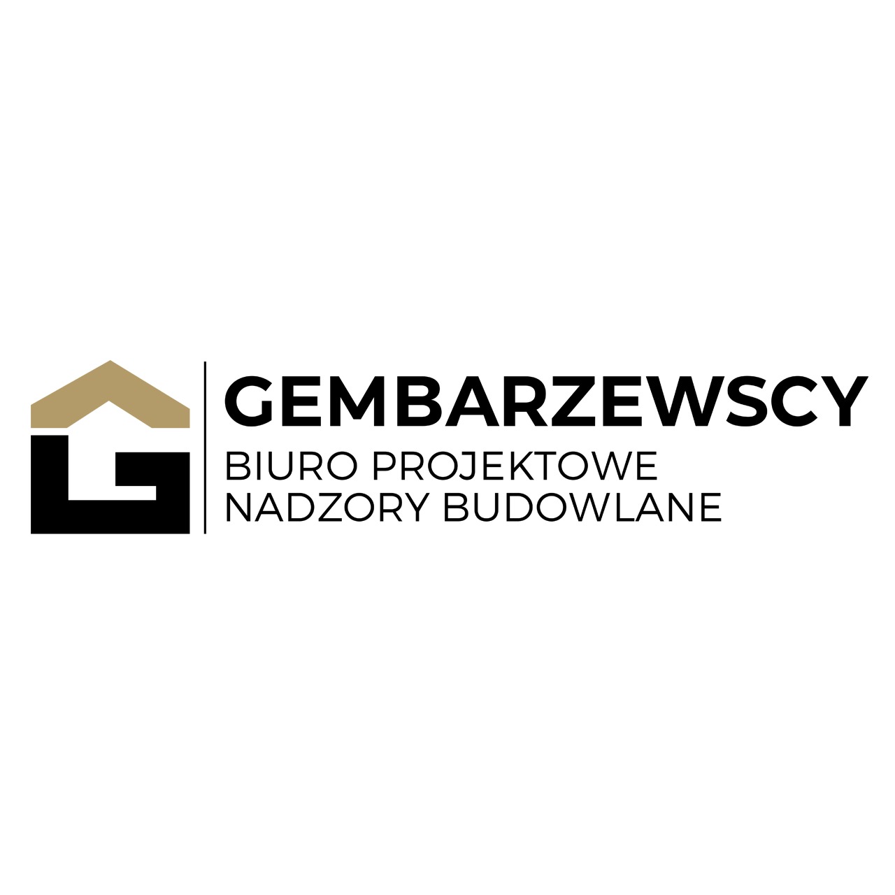 Logo firmy z Rzezawy oferującej usługi biura projektowego i nadzoru budowlanego, z symbolem domu w minimalistycznym stylu.