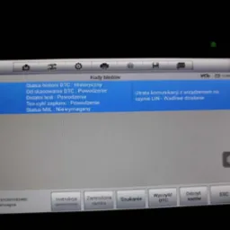 Ekran urządzenia diagnostycznego w Gdańsku wyświetlający kody błędów i status diagnostyczny dla samochodu Opel Insignia, wskazujący na utratę komunikacji z urządzeniem na szynie LIN.