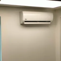 Biała klimatyzacja ścienna z wyświetlaczem temperatury 24, zamontowana w jasnym pokoju z oknem z ozdobną kratą, widok na zieleń na zewnątrz.