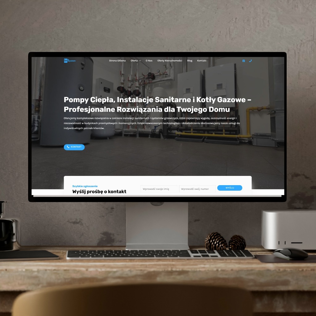 Strona Internetowa dla firmy zajmującej się montażem pomp ciepła oraz instalacjami sanitarnymi.