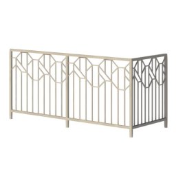 EVOLASER SPÓŁKA Z OGRANICZONĄ ODPOWIEDZIALNOŚCIĄ - Nowoczesna balustrada metalowa z geometrycznym wzorem w odcieniach beżu i szarości, na białym tle. Minimalistyczny design.