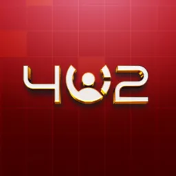 Logo firmy 4U2 z motywem sylwetki osoby z mocnymi ramionami, biało-złote na czerwonym tle z siatką.