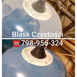 F.U BLASK CZYSTOŚCI PAULINA CHĄDZYŃSKA - Porównanie stanu zbiornika wyrównawczego przed i po czyszczeniu, widoczne usunięcie zabrudzeń i poprawa wyglądu, z numerem telefonu firmy Blask Czystości.