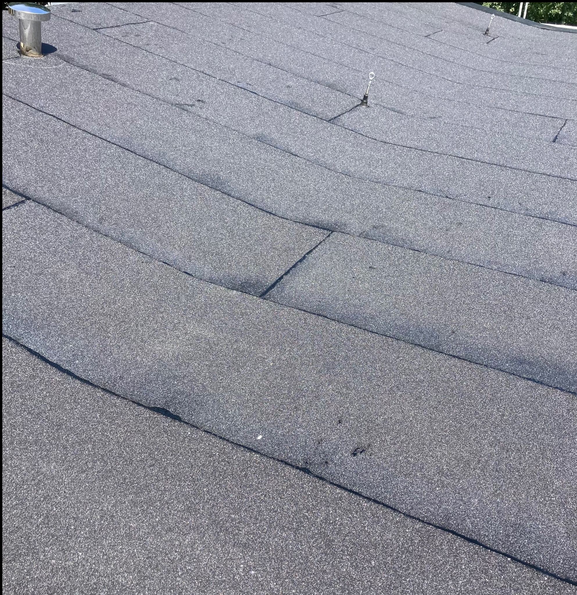 Nowo położony, płaski dach pokryty papą bitumiczną z widocznymi łączeniami i elementami wentylacyjnymi.