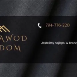 Logo firmy 'Niezawodny Dom' z numerem telefonu 794-776-220 i hasłem 'Jesteśmy najlepsi w branży' na ciemnym tle.