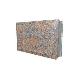 Piecyk - Drelinkiewicz Adam - Płyta z polerowanego granitu w odcieniach brązu i szarości, widoczna z boku, ukazująca strukturę kamienia. Krawędź płyty lekko zaokrąglona.