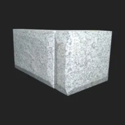 Szary, granitowy narożnik/element wykończeniowy, prawdopodobnie fragment schodów lub parapetu, z widoczną strukturą kamienia na jednolitym, ciemnym tle.