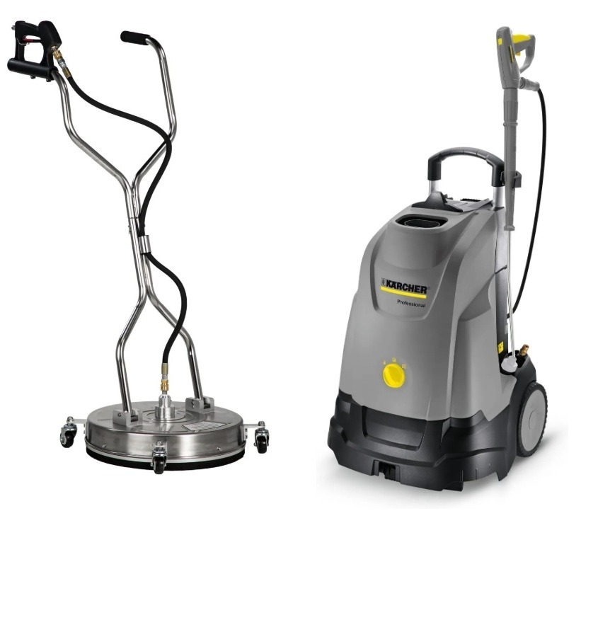 Profesjonalny sprzęt Kärcher: myjka ciśnieniowa z dyszą rotacyjną do czyszczenia powierzchni płaskich, idealna do kostki brukowej i elewacji. Precyzja i efektywność.