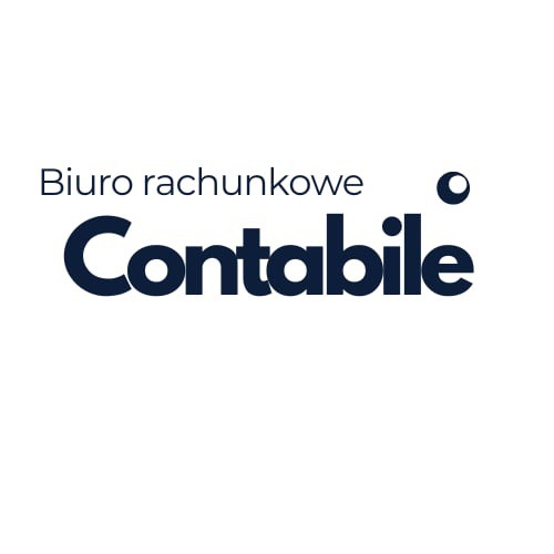 Logo biura rachunkowego 'Contabile' w kolorze granatowym na białym tle. Minimalistyczny design, czytelna typografia, nowoczesny branding.