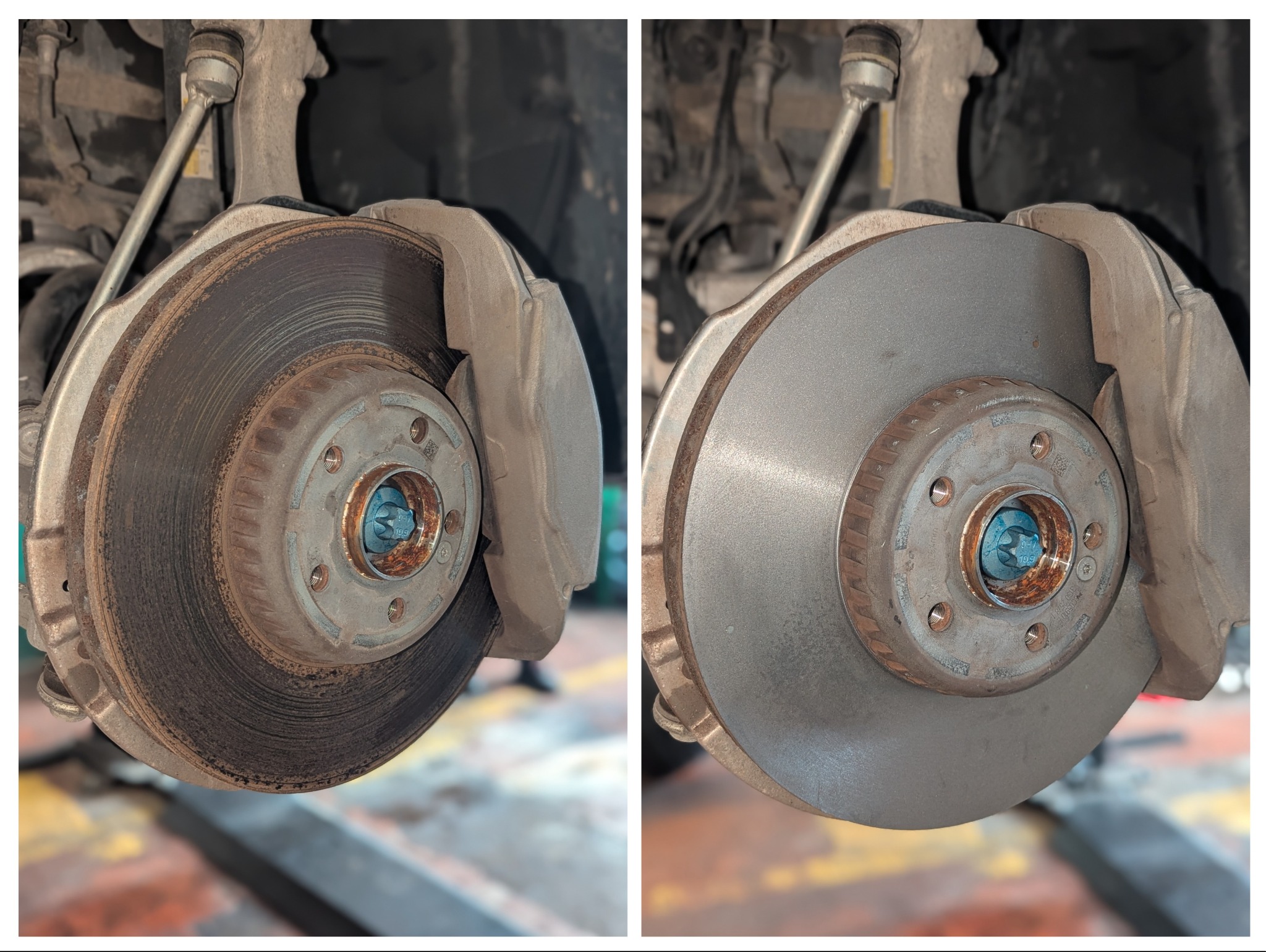 Tarcza hamulcowa przed i po toczeniu