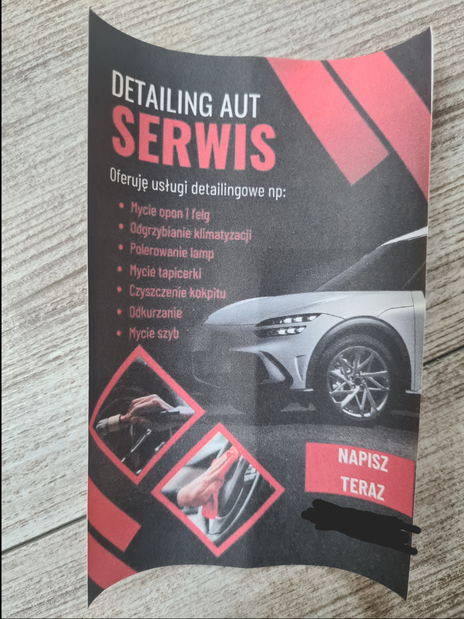 Projekt ulotki na zamówienie klienta o tematyce sprzątania auta
