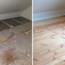 Cyklinowanie z dostawieniem części podłogi wraz ze spoinowaniem + olej zabielany + olej naturalny.