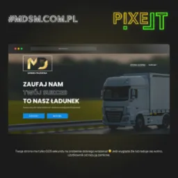 Prezentacja strony internetowej firmy transportowej z ciężarówką DAF w tle, hasłem 'Zaufaj nam, Twój sukces to nasz ładunek' i przyciskami 'Kontakt' i 'Wycena'.