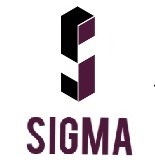 Logo firmy Sigma z Siemianowic Śląskich, przedstawiające stylizowaną literę 'S' w formie trójwymiarowej bryły, z elementami w kolorze czarnym i burgundowym.