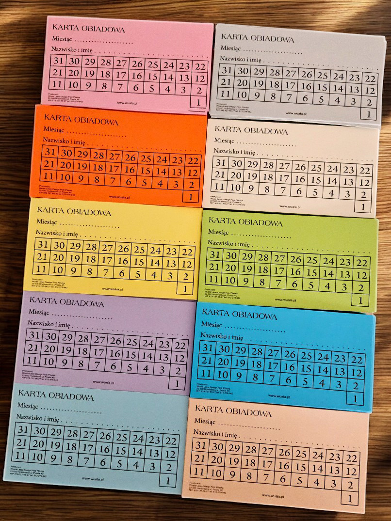 Karty obiadowe na stołówki