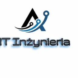 Logo firmy HT Inżynieria z symbolem graficznym przypominającym literę A z elementami graficznymi w kolorze niebieskim.