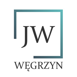 Logo firmy JW Węgrzyn w kwadratowej ramce z gradientem od jasnego do ciemnego turkusu.