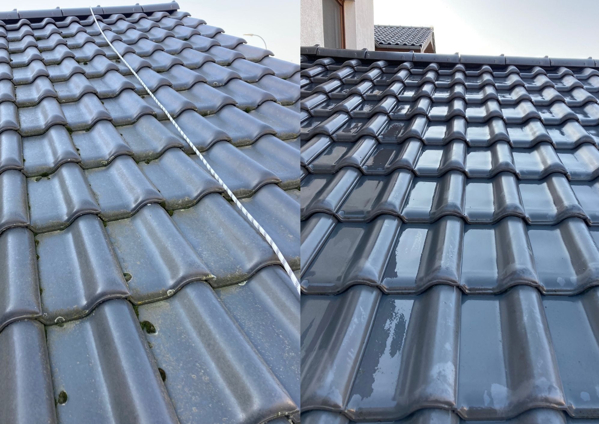 Mycie dachu przed/po