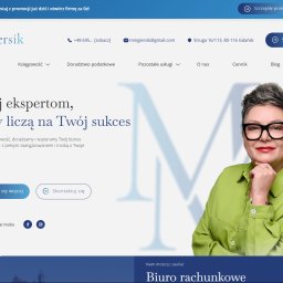 Promivo - MACIEJ KUKAWSKI - Strona internetowa biura rachunkowego M Giersik z portretem kobiety w zielonej koszuli. Widoczne menu, logo i hasło: Zaufaj ekspertom, którzy liczą na Twój sukces.