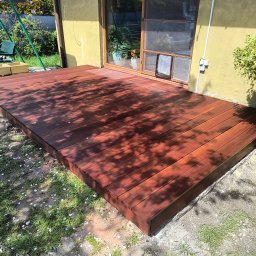 Tarnowskie Góry - budowa nowego tarasu na miejscu starego - użyty materiał deski tarasowe ryflowane rodzaj drzewa massaranbudu.