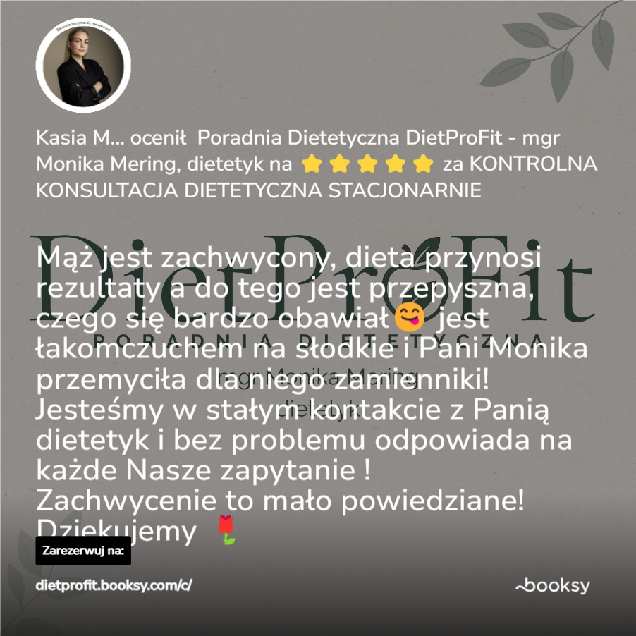 Opinia klienta o poradni dietetycznej DietProFit, zadowolenie z efektów diety i stałego kontaktu z dietetykiem. Polecenie konsultacji stacjonarnej.