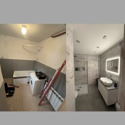 Generalny remont łazienki, z wymianą instalacji wod-kan, instalacji elektrycznej. Wymiana grzejnika z dołożeniem ogrzewania podłogowego. 