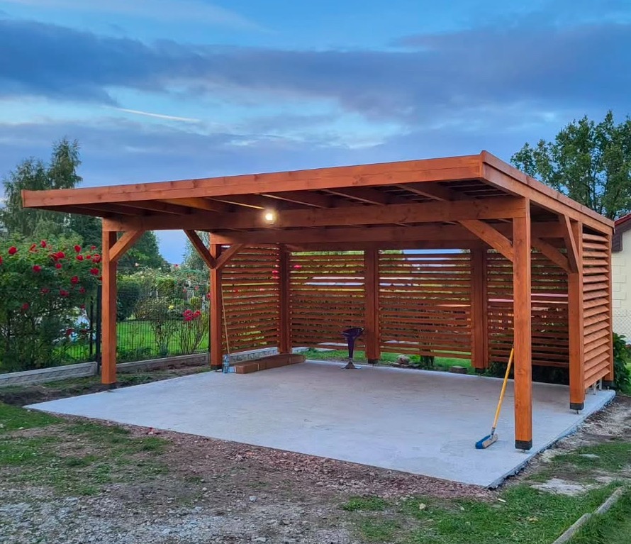 Lawa fundamentowa ze stanowiskiem garażowym na dwa auta osobowe wraz ze ściankami ażurowymi.