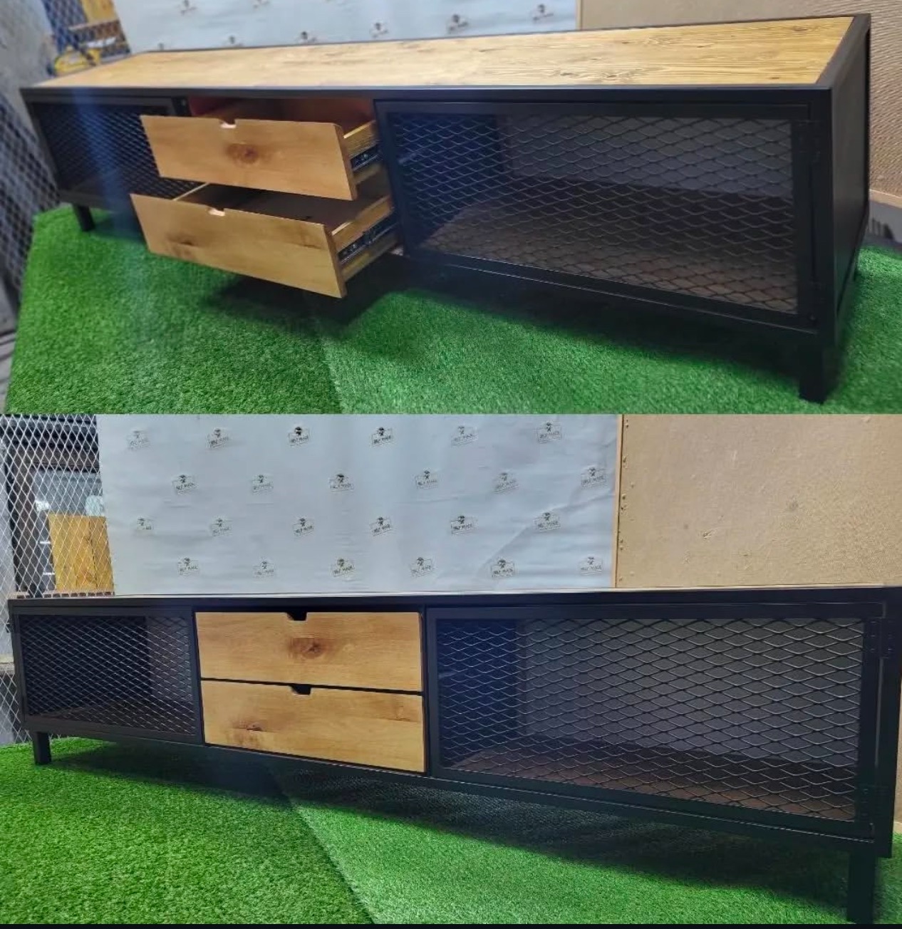 Komoda pod tv z szufladami i blatem wykonanym z litego drewna