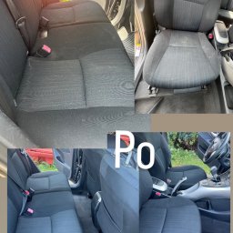 Pranie Tąpiecerki Clean_Service - Porównanie foteli samochodowych przed i po praniu tapicerki, widoczna różnica w czystości materiału.