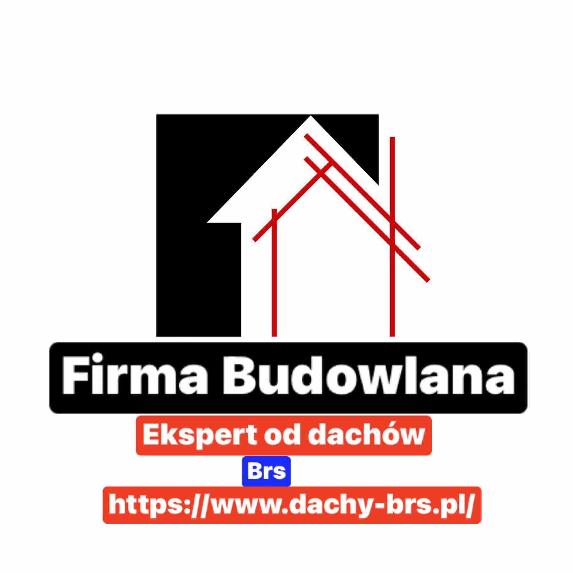 Logo firmy budowlanej 'Firma Budowlana' z hasłem 'Ekspert od dachów', stylizowane na dom z czerwonymi liniami i adresem strony internetowej.