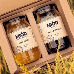 Zestaw dwóch bardzo popularnych, dużych miodów. Miód Akacjowy i Miód ze spadzi iglastej od Lovbee