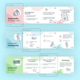 CREADIGO - Infografika dla rodziców: wyprawka dla dziecka i mamy, etapy nauki chodzenia, co powinno i czego nie powinno być w łóżeczku.