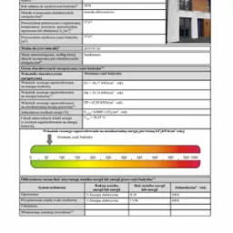 Skan świadectwa charakterystyki energetycznej budynku mieszkalnego jednorodzinnego z wizualizacją budynku, adres: Działkowców 45A/2, Połaniec, 28-230 Polaniec, rok oddania do użytkowania 2024...