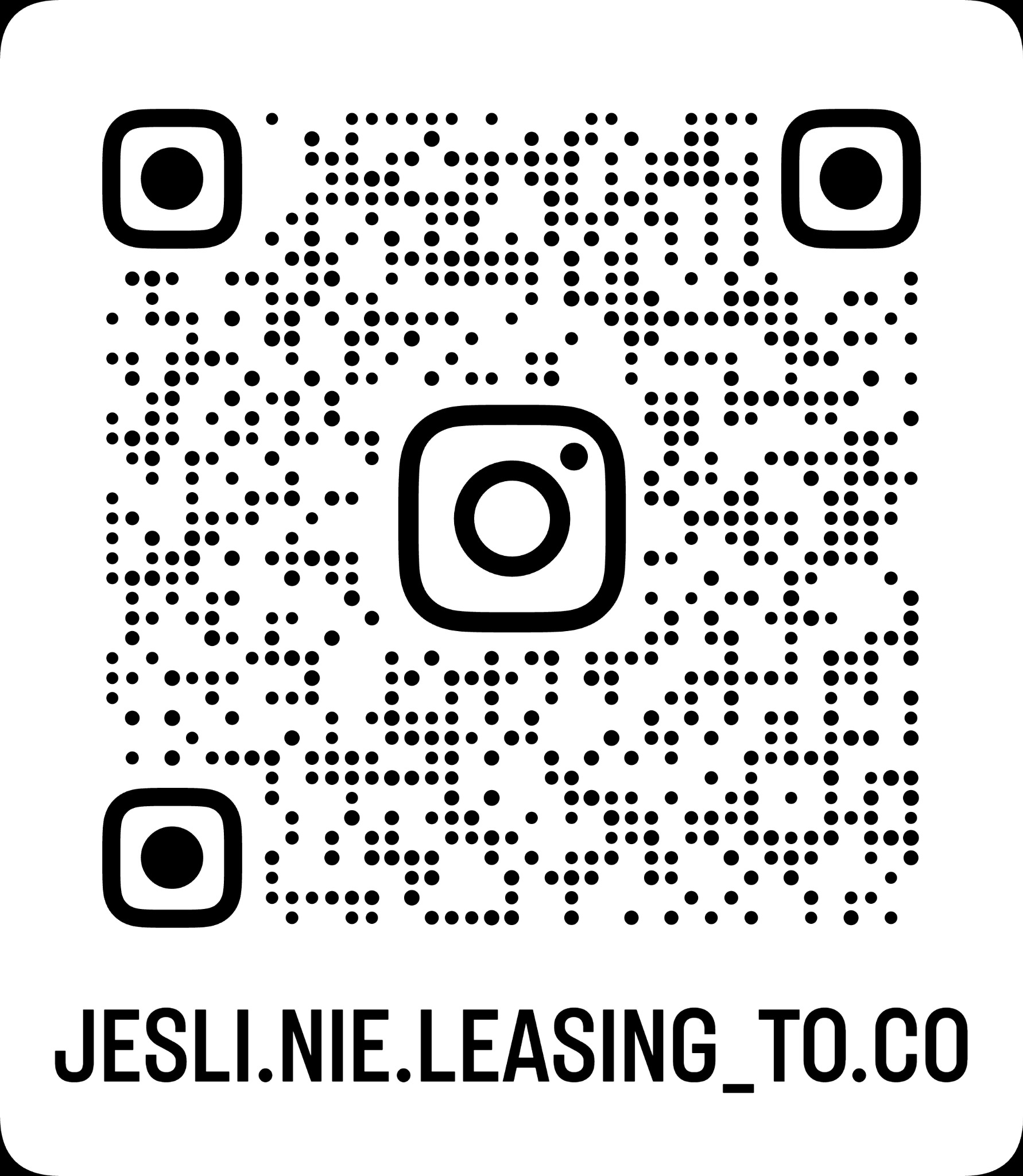 Czarno-biały kod QR z logo aparatu w środku i adresem strony jesli.nie.leasing_to.co na dole. Skanuj, aby dowiedzieć się więcej o ofercie.
