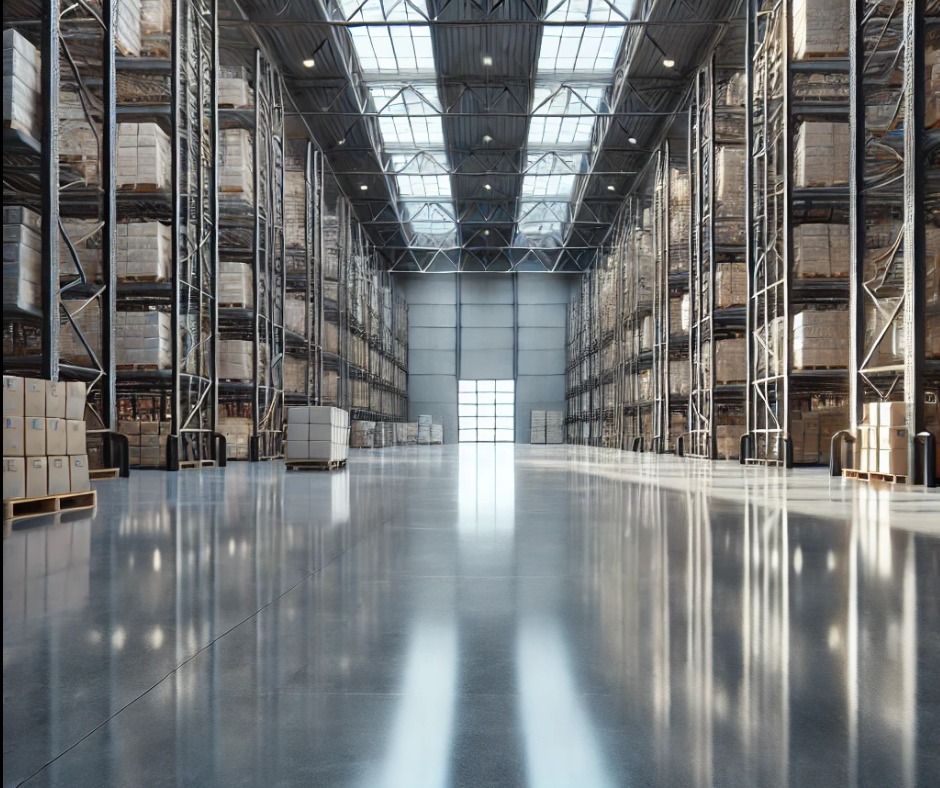 Jastrych cementowy w przestrzeni magazynowej.