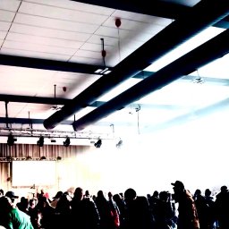 Seb Records - Tłum ludzi obserwujących scenę z oświetleniem i ekranem podczas wydarzenia w hali.