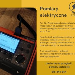 C-tech elektro Artur Rudzki - Miernik elektryczny MPI-520 wyświetlający wartość prądu Ia=25.8mA, na tle plakatu reklamowego usług pomiarów elektrycznych z logo firmy C-Tech Elektro i numerem telefonu.