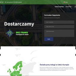 Strona Expert - Projekt strony internetowej firmy transportowej z formularzem kontaktowym i mapą Europy.