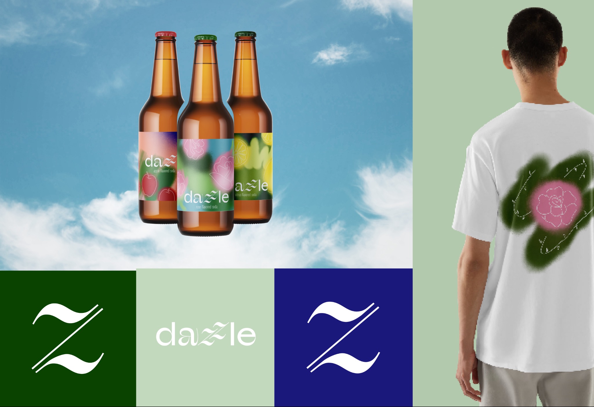 Komunikacja wizualna firmy Dazzle oferującej naturalne napoje gazowane.