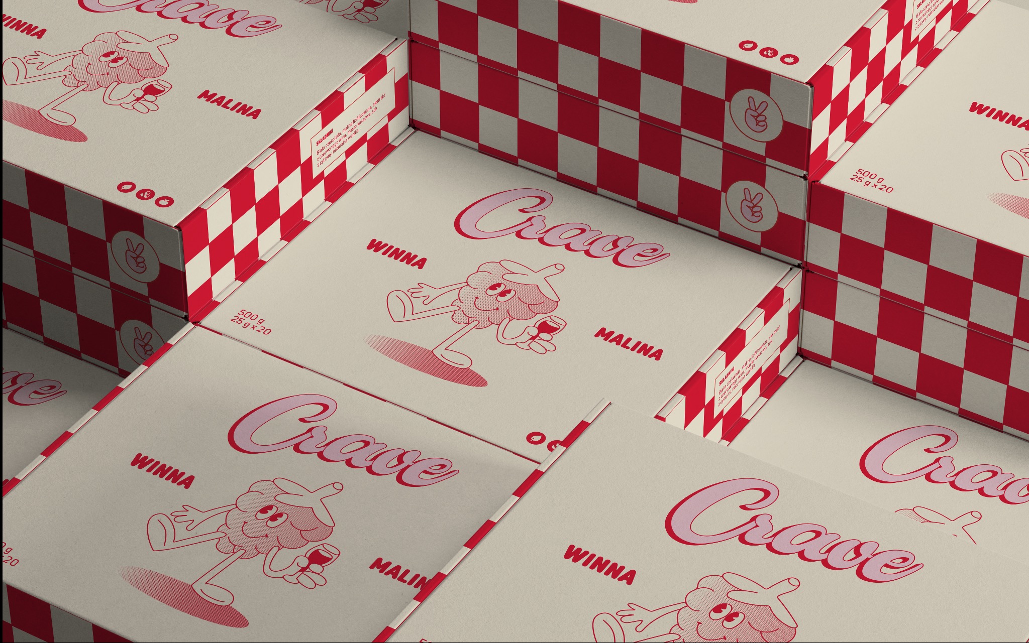 Projekt opakowania naturalnych pralinek o smaku białej czekolady z maliną