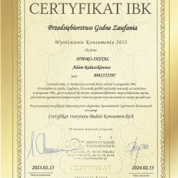 Certyfikat otrzymany od Instytutu Badań Konsumenckich 