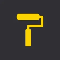 Żółty piktogram wałka malarskiego na ciemnoszarym tle.