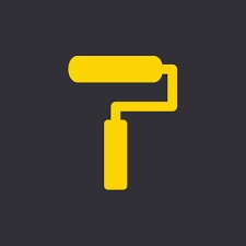 Żółty piktogram wałka malarskiego na ciemnoszarym tle.