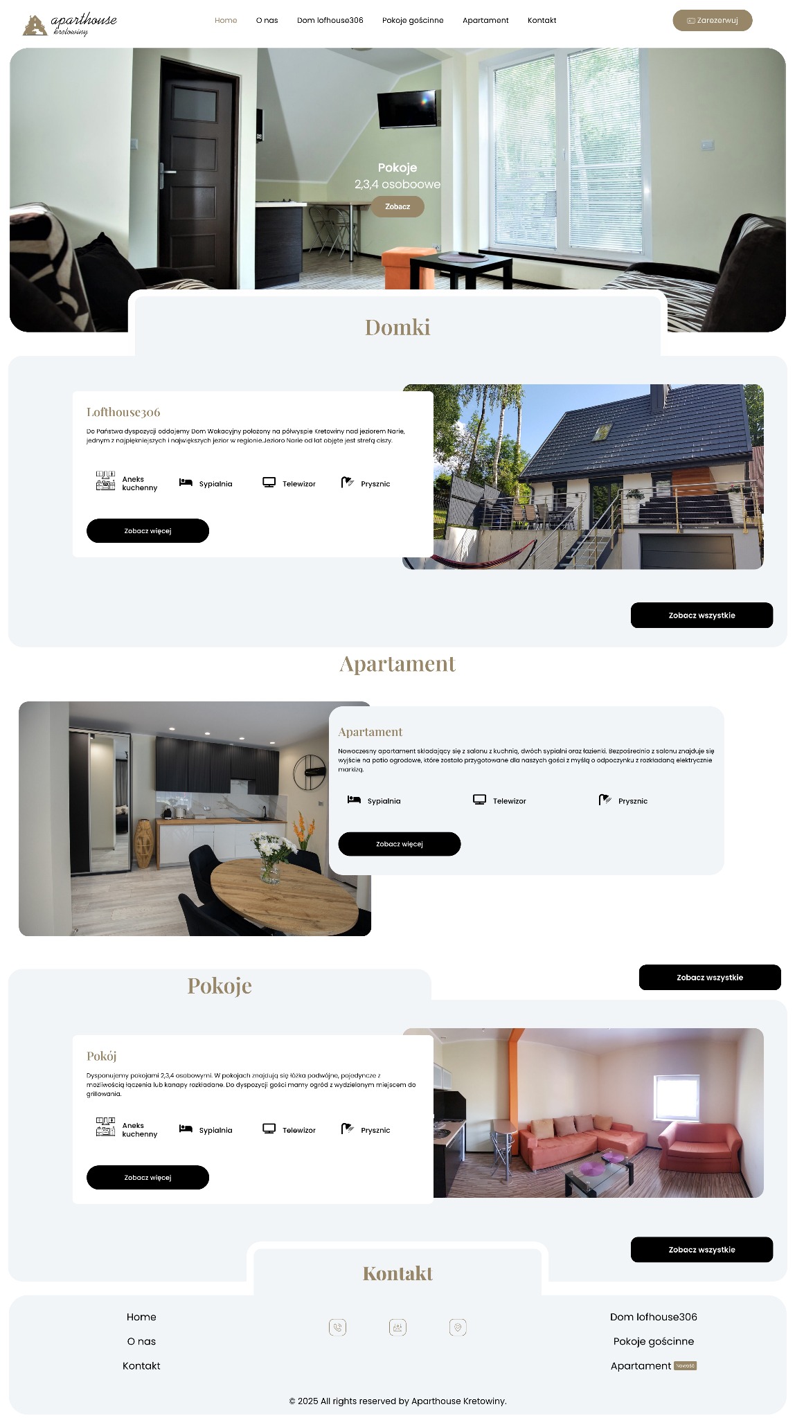 Strona internetowa z rezerwacją pokoi, domków i apartamentów na mazurach.