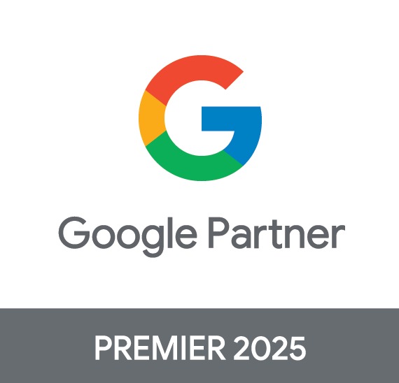Logo Google Partner Premier 2025 z kolorowym symbolem Google.